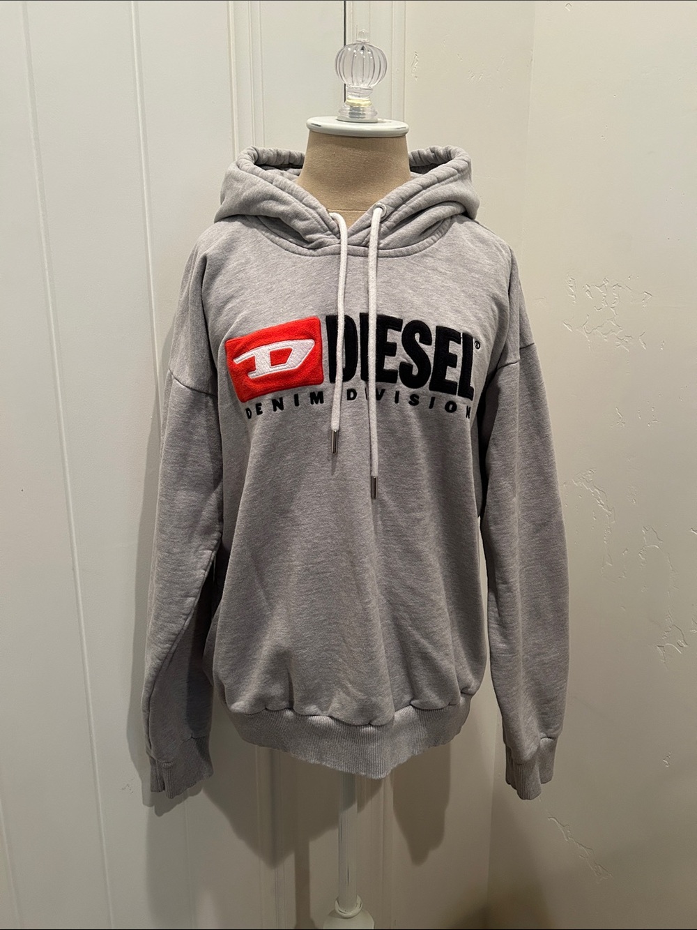 Diesel Gray Pullover Hoodie with Red & Black Logo